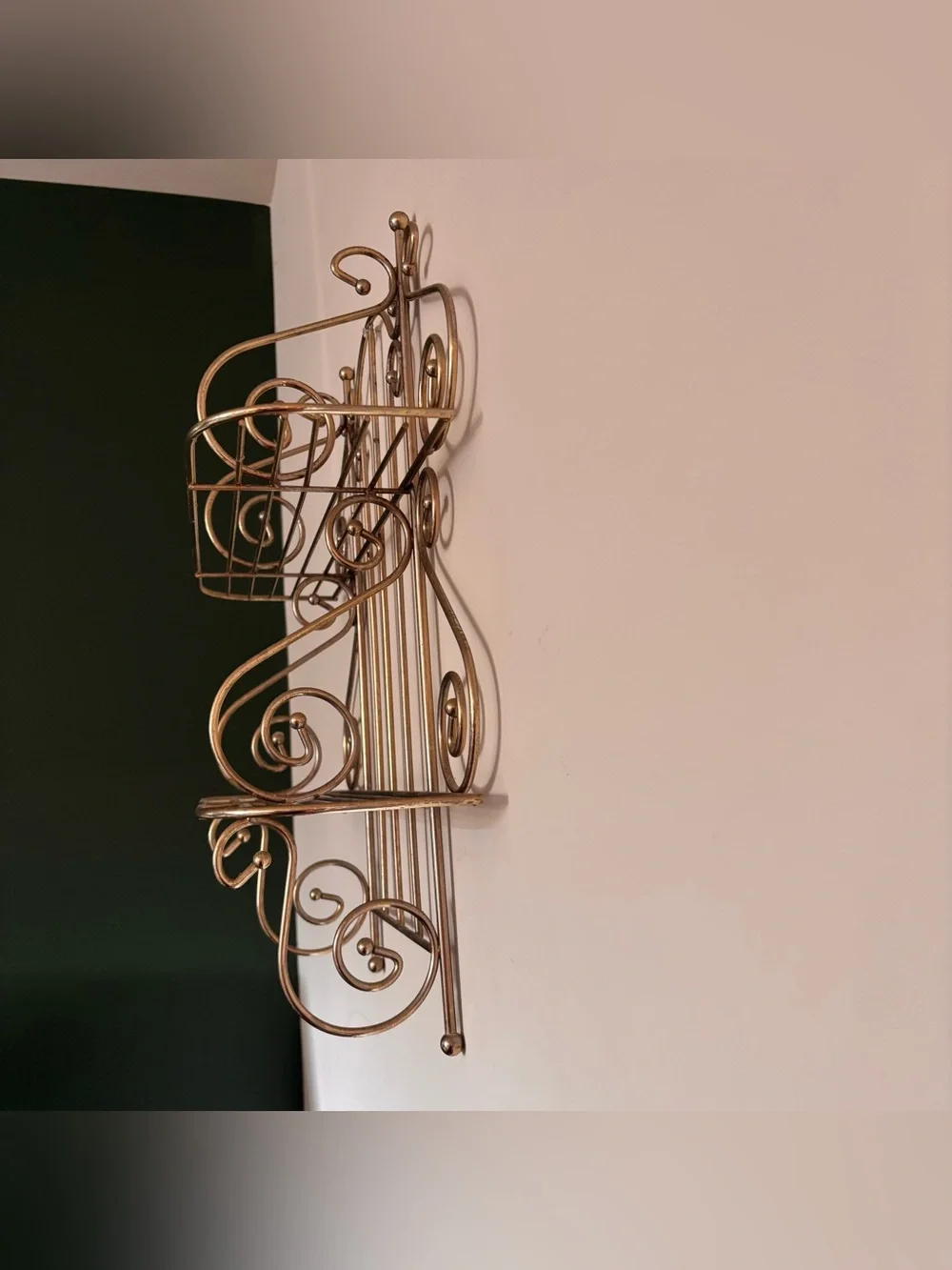Vintage Brass Scroll Wall Shelf: 70s Hollywood Regency Decor